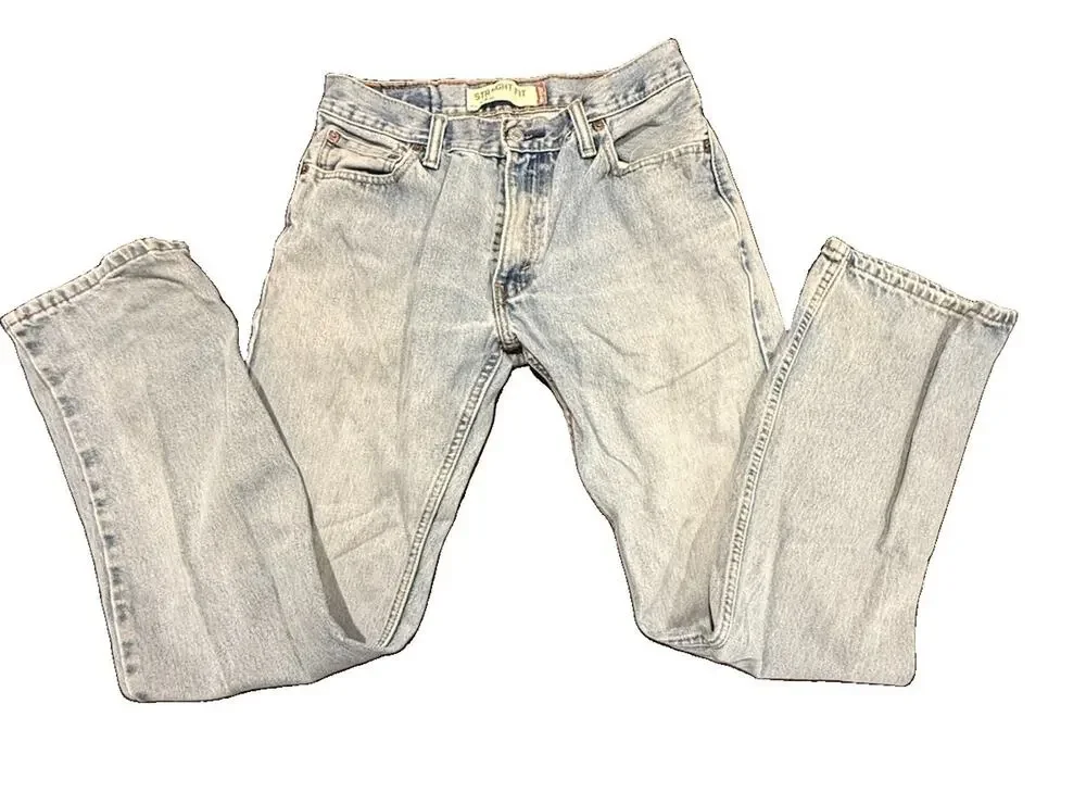 Levis 505 Mens 30x32 Light Wash Blue Denim Jeans Straight Fit Red Tab
